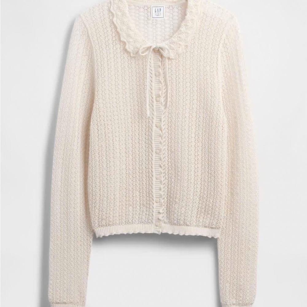GAP x Doen Cream Ruffle-Trim Tie-Neck Cardigan